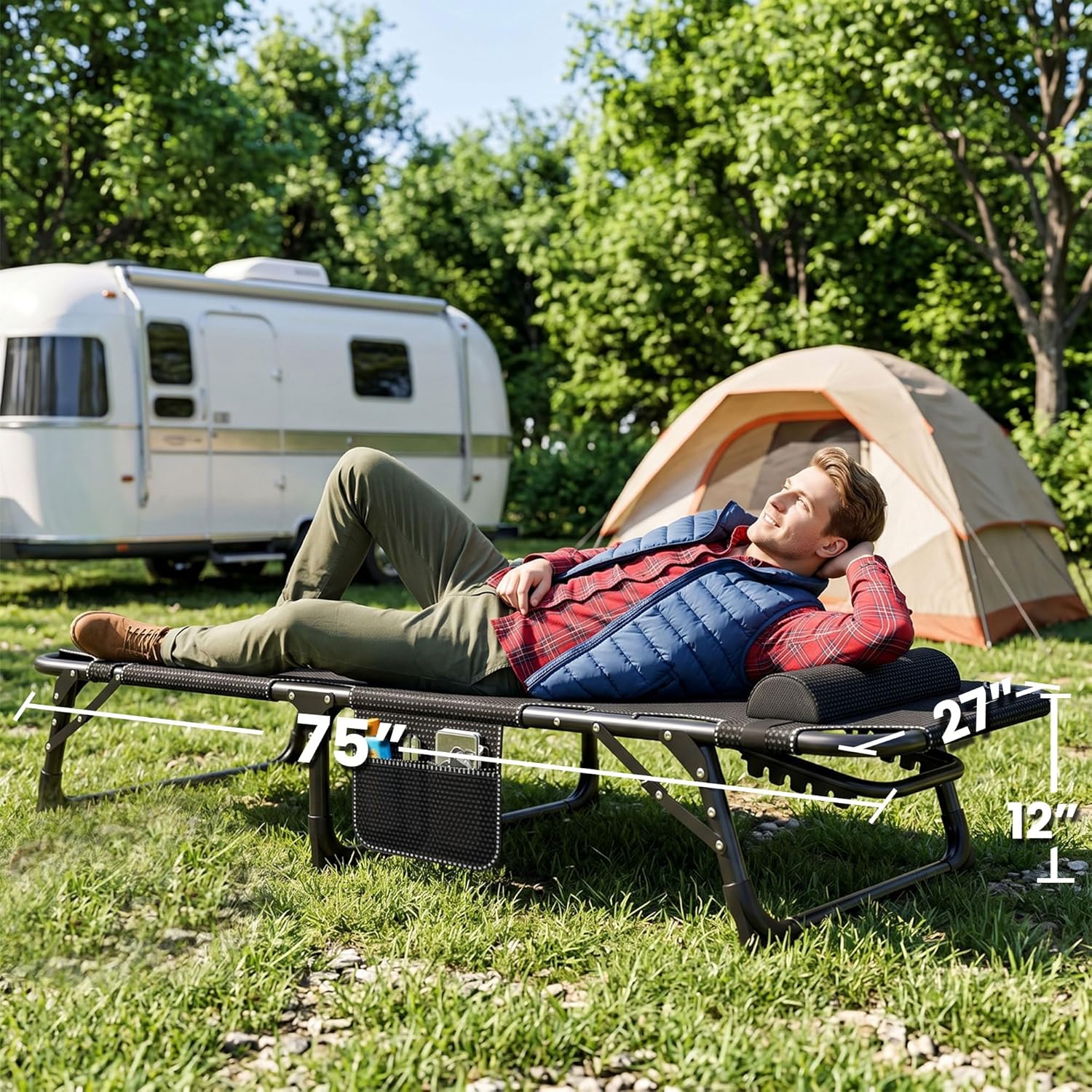 3-in-1 Padded Folding Lounge Chair, 440LB Adjustable Recliner Guest Bed for Patio Camping Office