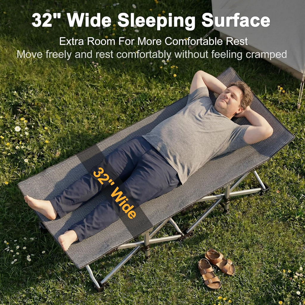 ABORON XXL Camping Cot for Adults, Oversized 78"×32" Folding Camping Bed, 900LBS Heavy Duty Outdoor Sleeping Cot with Mattress Pad, 1200D Oxford, Portable with Carry Bag
