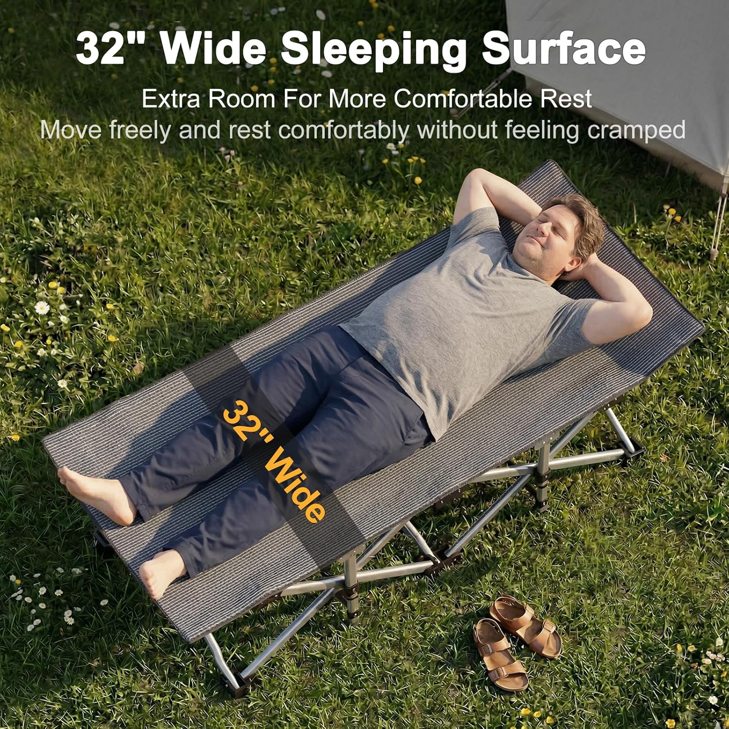 ABORON XXL Camping Cot for Adults, Oversized 78"×32" Folding Camping Bed, 900LBS Heavy Duty Outdoor Sleeping Cot with Mattress Pad, 1200D Oxford, Portable with Carry Bag