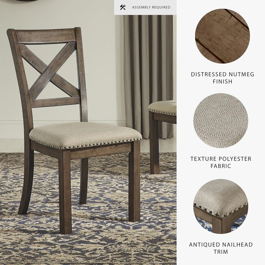Set of 2 Brown Upholstered Farmhouse Dining Chairs, 19 Inch