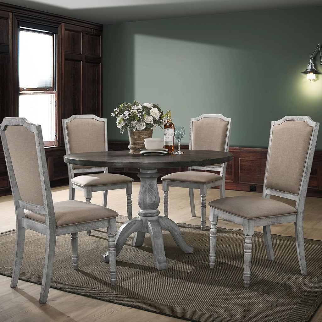 Roundhill Furniture Iris Turned Leg Wood Dining Chair, Set of 2, Weathered White