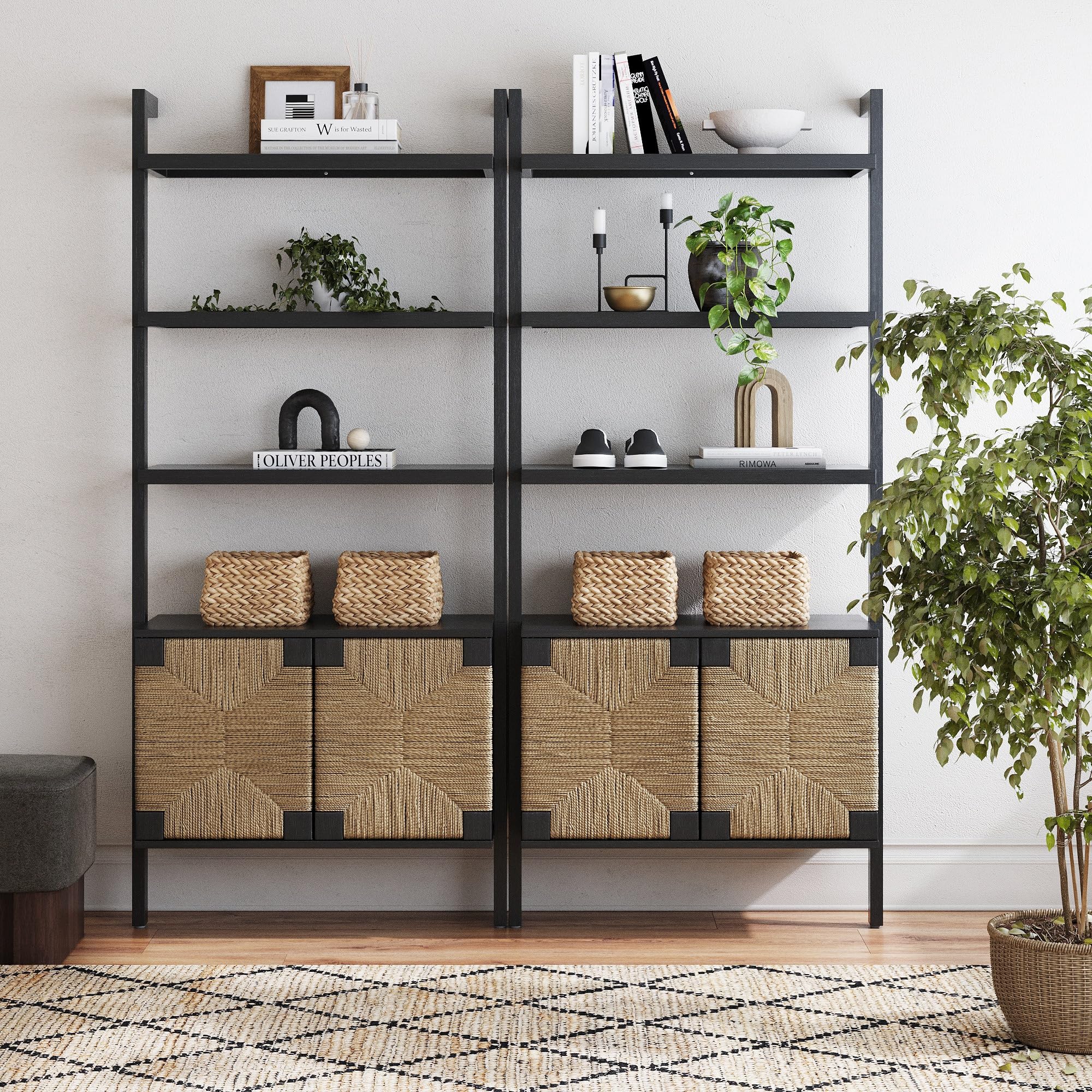 5-Tier Warm Pine Solid Wood Wall Mounted Bohemian Bookshelf